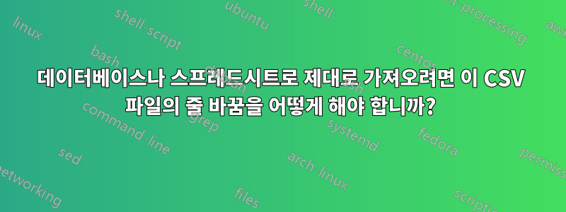 데이터베이스나 스프레드시트로 제대로 가져오려면 이 CSV 파일의 줄 바꿈을 어떻게 해야 합니까?