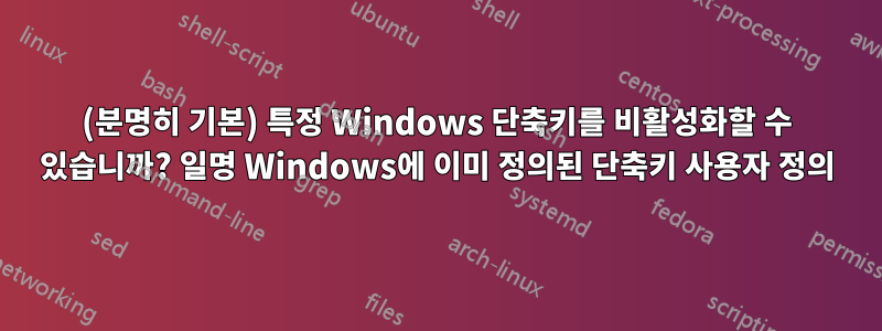 (분명히 기본) 특정 Windows 단축키를 비활성화할 수 있습니까? 일명 Windows에 이미 정의된 단축키 사용자 정의