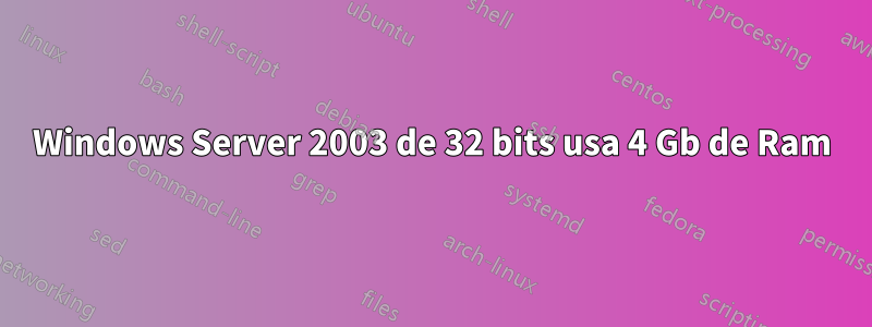 Windows Server 2003 de 32 bits usa 4 Gb de Ram