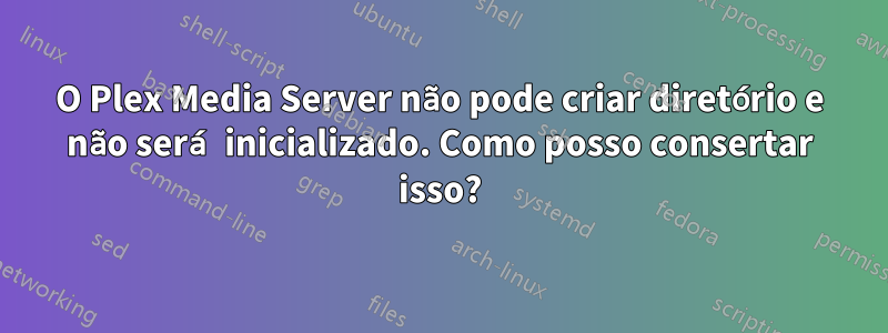 O Plex Media Server não pode criar diretório e não será inicializado. Como posso consertar isso?