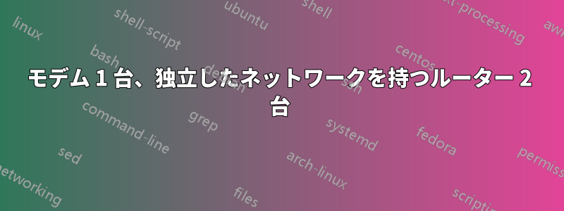 モデム 1 台、独立したネットワークを持つルーター 2 台