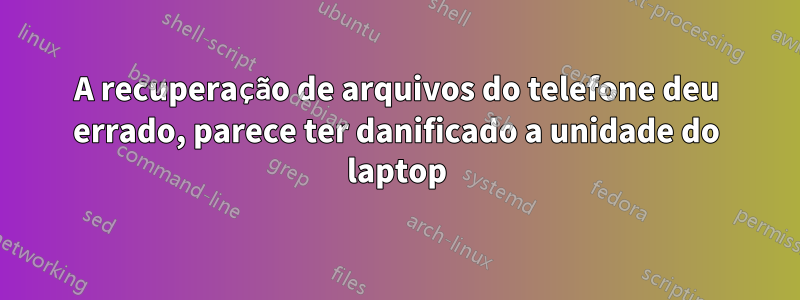 A recuperação de arquivos do telefone deu errado, parece ter danificado a unidade do laptop