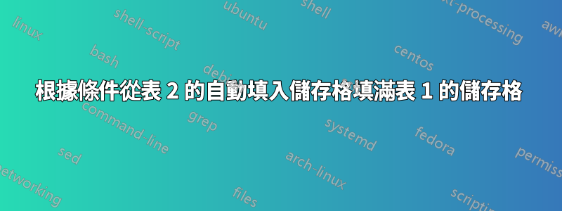 根據條件從表 2 的自動填入儲存格填滿表 1 的儲存格