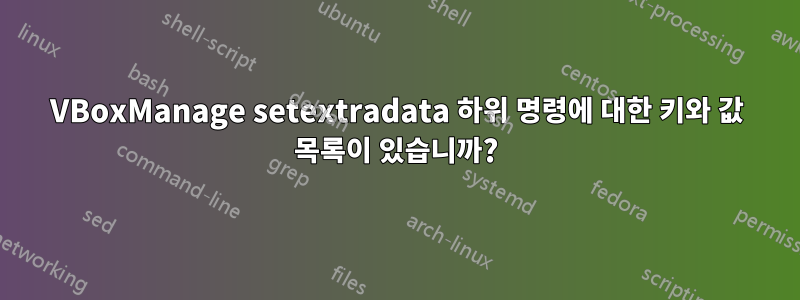 VBoxManage setextradata 하위 명령에 대한 키와 값 목록이 있습니까?