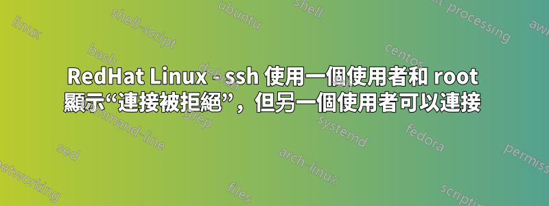 RedHat Linux - ssh 使用一個使用者和 root 顯示“連接被拒絕”，但另一個使用者可以連接