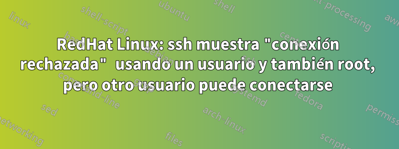 RedHat Linux: ssh muestra "conexión rechazada" usando un usuario y también root, pero otro usuario puede conectarse