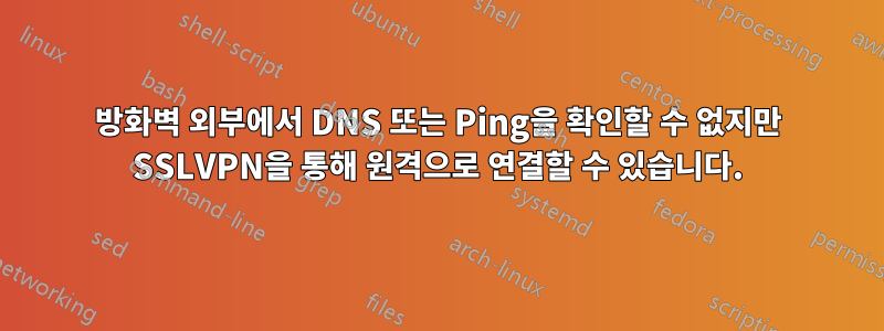 방화벽 외부에서 DNS 또는 Ping을 확인할 수 없지만 SSLVPN을 통해 원격으로 연결할 수 있습니다.