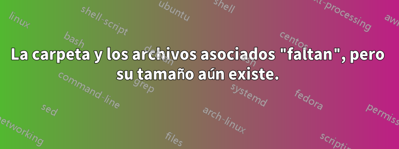 La carpeta y los archivos asociados "faltan", pero su tamaño aún existe.