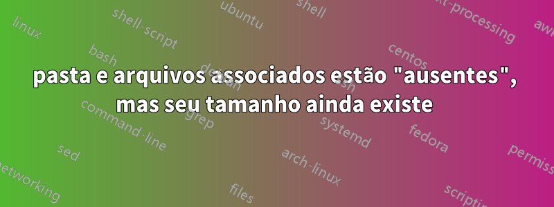 pasta e arquivos associados estão "ausentes", mas seu tamanho ainda existe