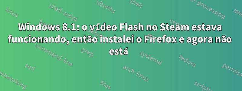 Windows 8.1: o vídeo Flash no Steam estava funcionando, então instalei o Firefox e agora não está