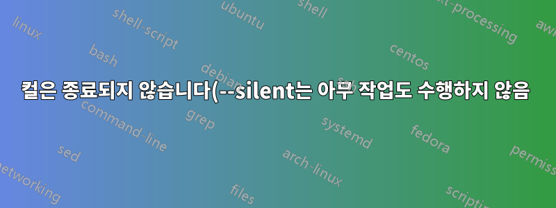 컬은 종료되지 않습니다(--silent는 아무 작업도 수행하지 않음)