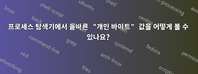 프로세스 탐색기에서 올바른 "개인 바이트" 값을 어떻게 볼 수 있나요?