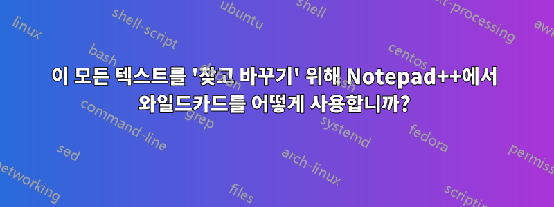 이 모든 텍스트를 '찾고 바꾸기' 위해 Notepad++에서 와일드카드를 어떻게 사용합니까?