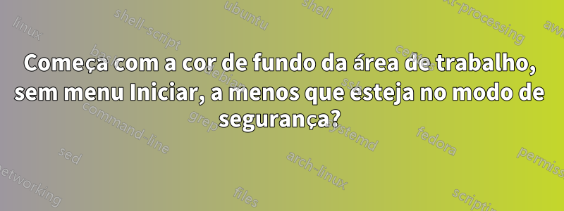 Começa com a cor de fundo da área de trabalho, sem menu Iniciar, a menos que esteja no modo de segurança?