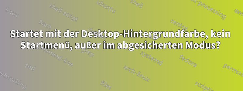 Startet mit der Desktop-Hintergrundfarbe, kein Startmenü, außer im abgesicherten Modus?