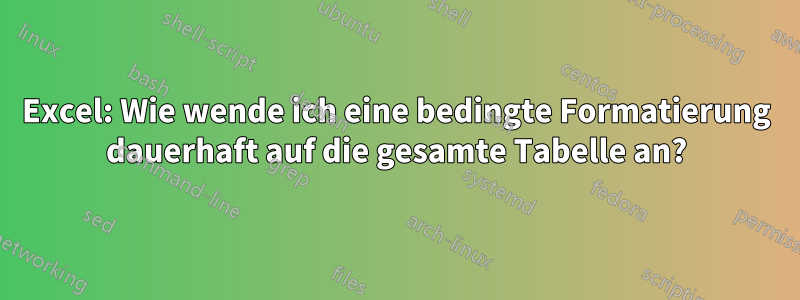Excel: Wie wende ich eine bedingte Formatierung dauerhaft auf die gesamte Tabelle an?