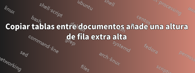 Copiar tablas entre documentos añade una altura de fila extra alta
