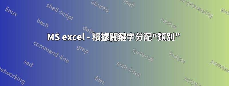 MS excel - 根據關鍵字分配“類別”