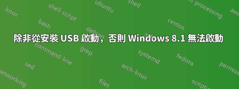 除非從安裝 USB 啟動，否則 Windows 8.1 無法啟動