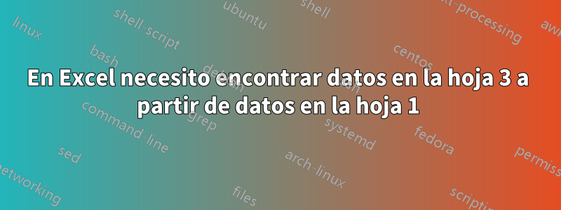 En Excel necesito encontrar datos en la hoja 3 a partir de datos en la hoja 1