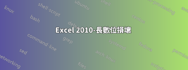 Excel 2010-長數位損壞