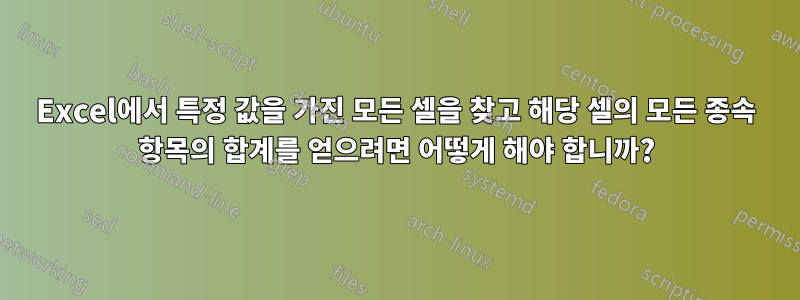 Excel에서 특정 값을 가진 모든 셀을 찾고 해당 셀의 모든 종속 항목의 합계를 얻으려면 어떻게 해야 합니까?