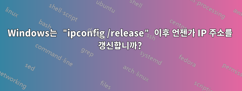 Windows는 "ipconfig /release" 이후 언젠가 IP 주소를 갱신합니까?