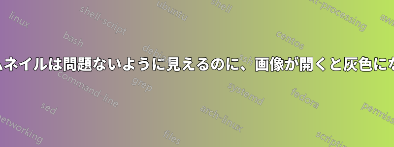 サムネイルは問題ないように見えるのに、画像が開くと灰色になる