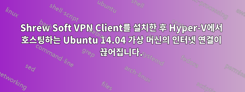 Shrew Soft VPN Client를 설치한 후 Hyper-V에서 호스팅하는 Ubuntu 14.04 가상 머신의 인터넷 연결이 끊어집니다.