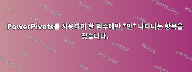 PowerPivots를 사용하여 한 범주에만 *만* 나타나는 항목을 찾습니다.
