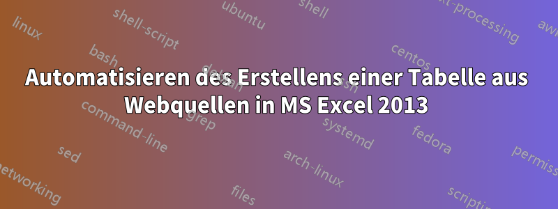 Automatisieren des Erstellens einer Tabelle aus Webquellen in MS Excel 2013