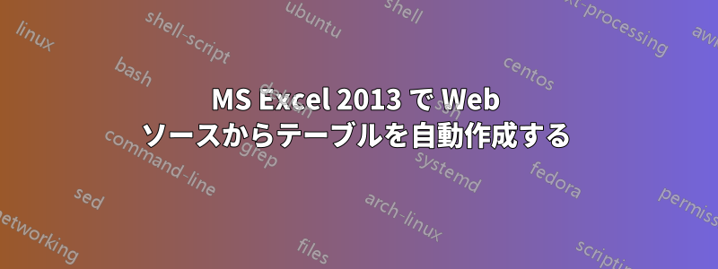 MS Excel 2013 で Web ソースからテーブルを自動作成する