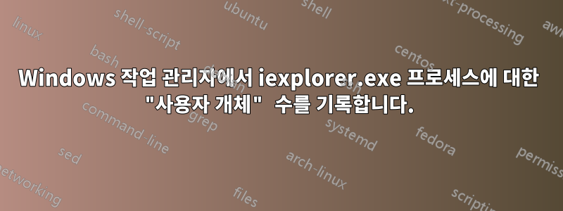 Windows 작업 관리자에서 iexplorer.exe 프로세스에 대한 "사용자 개체" 수를 기록합니다.