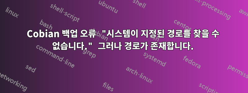 Cobian 백업 오류 "시스템이 지정된 경로를 찾을 수 없습니다." 그러나 경로가 존재합니다.