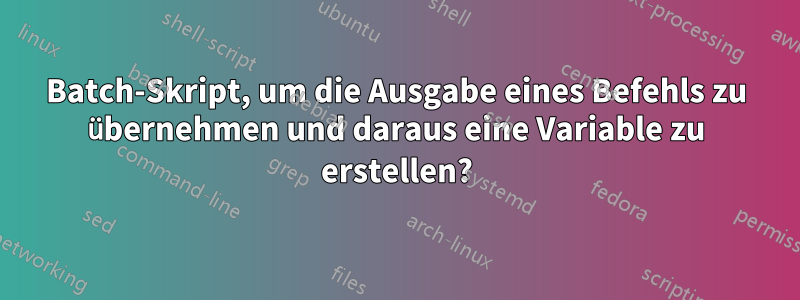 Batch-Skript, um die Ausgabe eines Befehls zu übernehmen und daraus eine Variable zu erstellen?