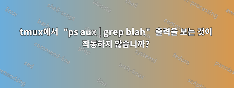 tmux에서 "ps aux | grep blah" 출력을 보는 것이 작동하지 않습니까?