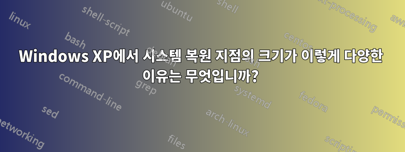 Windows XP에서 시스템 복원 지점의 크기가 이렇게 다양한 이유는 무엇입니까?