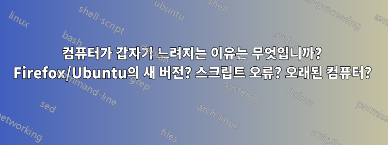 컴퓨터가 갑자기 느려지는 이유는 무엇입니까? Firefox/Ubuntu의 새 버전? 스크립트 오류? 오래된 컴퓨터?