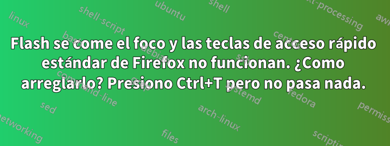 Flash se come el foco y las teclas de acceso rápido estándar de Firefox no funcionan. ¿Como arreglarlo? Presiono Ctrl+T pero no pasa nada.