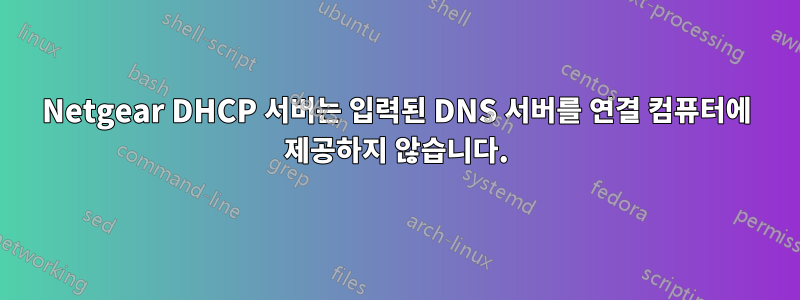 Netgear DHCP 서버는 입력된 DNS 서버를 연결 컴퓨터에 제공하지 않습니다.