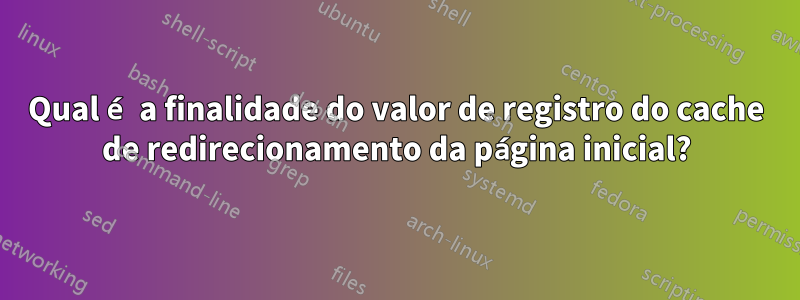 Qual é a finalidade do valor de registro do cache de redirecionamento da página inicial?