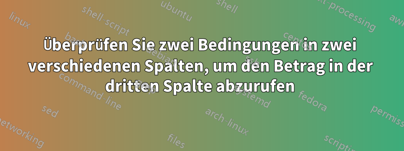 Überprüfen Sie zwei Bedingungen in zwei verschiedenen Spalten, um den Betrag in der dritten Spalte abzurufen