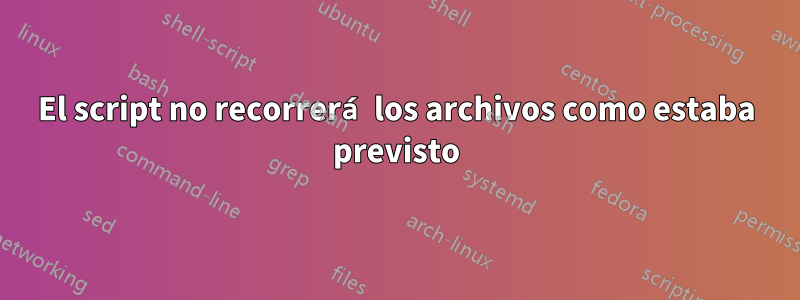 El script no recorrerá los archivos como estaba previsto