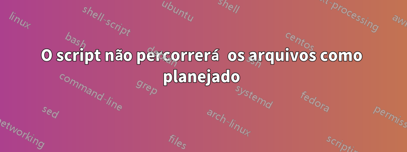 O script não percorrerá os arquivos como planejado