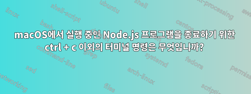 macOS에서 실행 중인 Node.js 프로그램을 종료하기 위한 ctrl + c 이외의 터미널 명령은 무엇입니까?