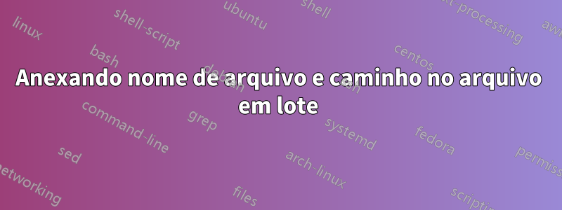 Anexando nome de arquivo e caminho no arquivo em lote