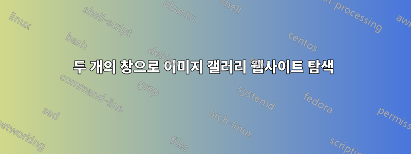 두 개의 창으로 이미지 갤러리 웹사이트 탐색