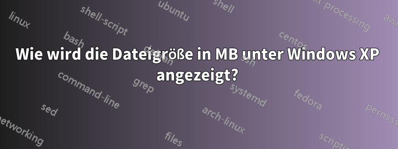 Wie wird die Dateigröße in MB unter Windows XP angezeigt?