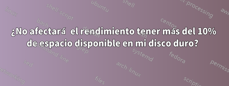 ¿No afectará el rendimiento tener más del 10% de espacio disponible en mi disco duro? 