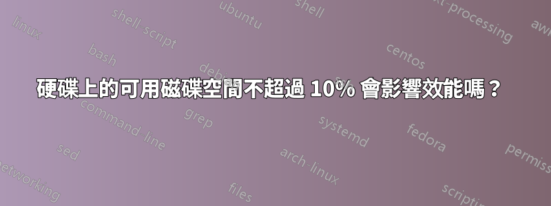 硬碟上的可用磁碟空間不超過 10% 會影響效能嗎？ 